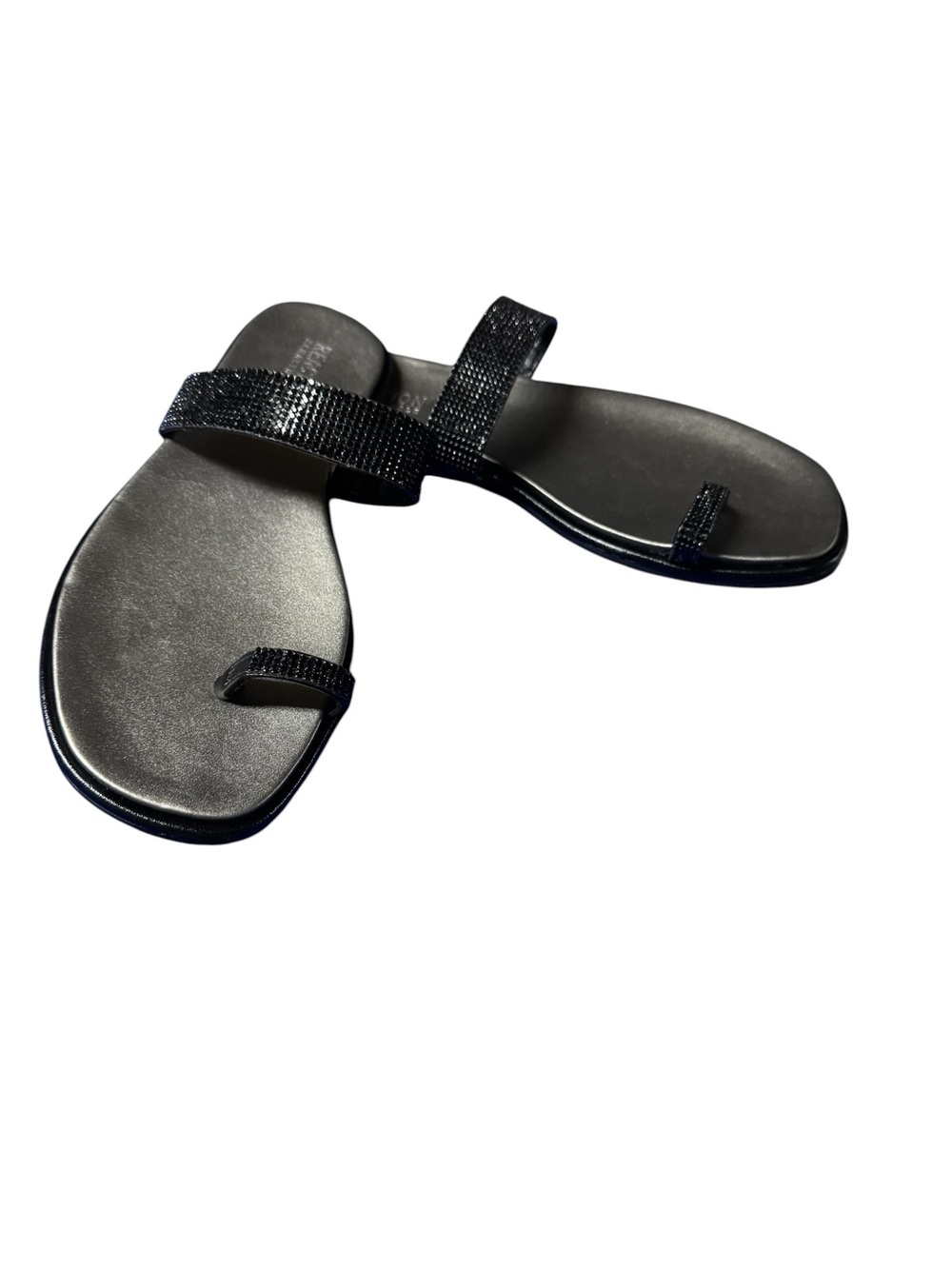 Slide Sandals Kenneth Cole Reaction Black Rhinestone Toe Ring Sandals Size 7 - Picture 4 of 5